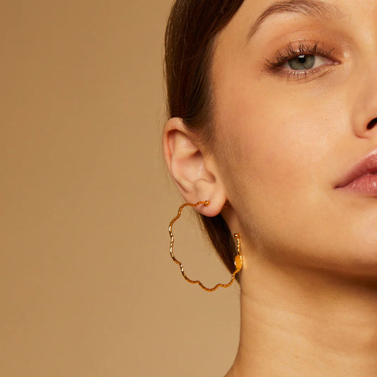 Gas Bijoux Florette hoop earrings in gold, on model