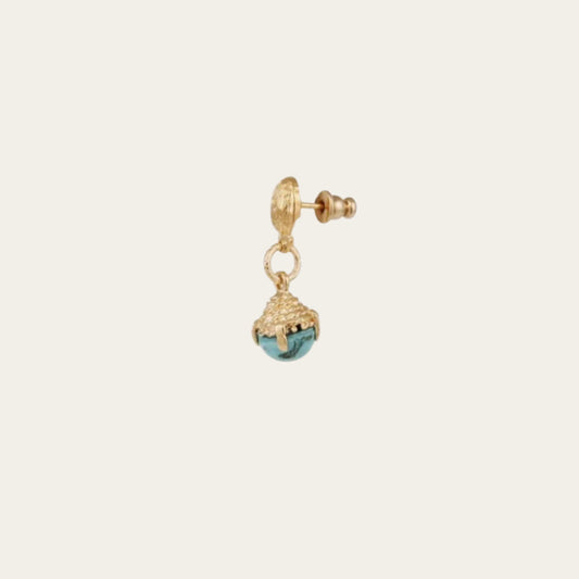 Gold plated pendant earrings, from the Gas Bijoux Lucce collection, adorned with colored glass stones set with small clasps.  Available at The Artémis Edit