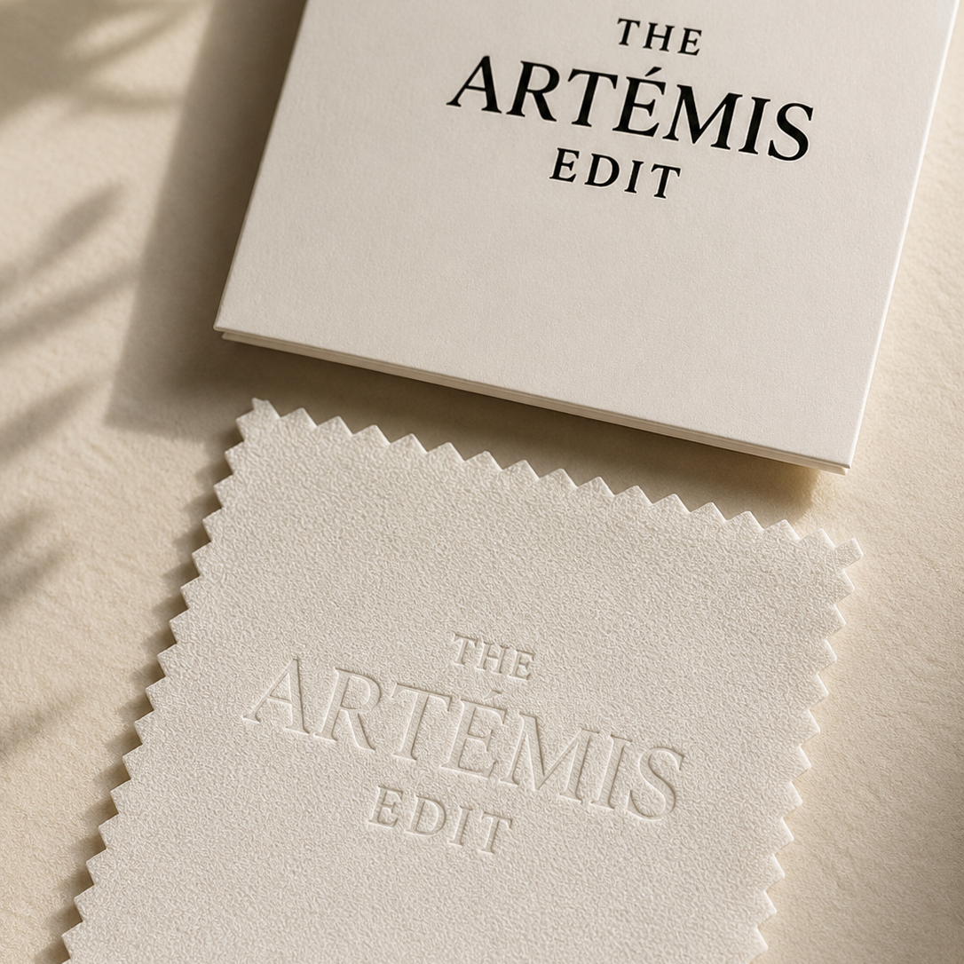 Product packaging with 'The Artemis Edit' branding on a textured beige surface.