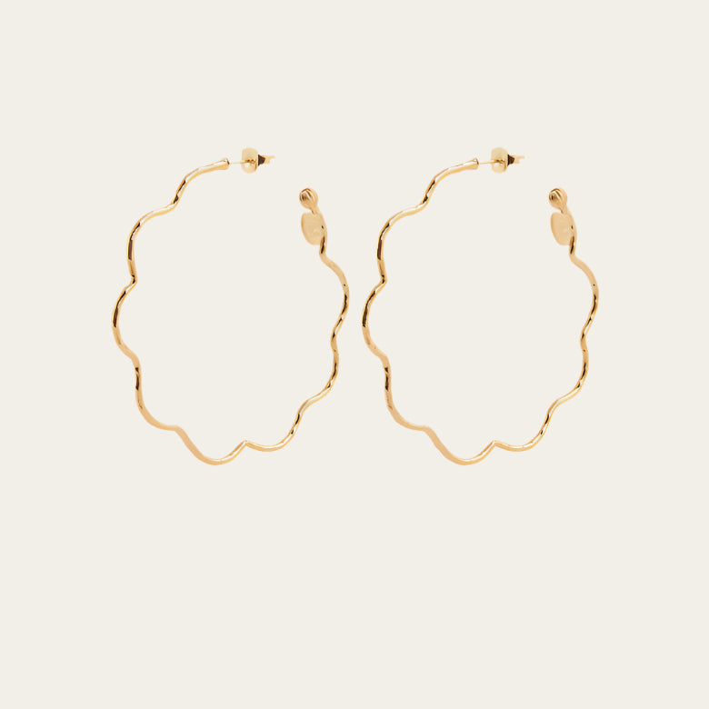 Gas Bijoux Florette hoop earrings gold plated, flat lay neutral background