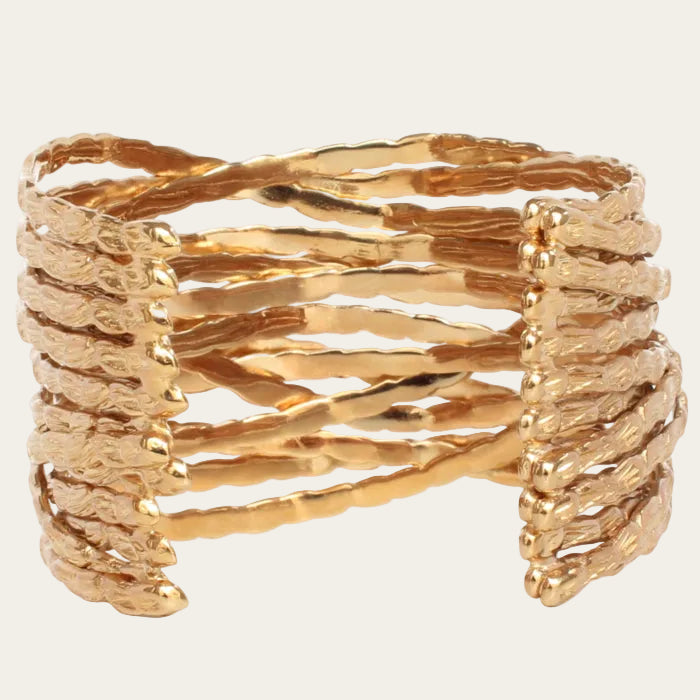 Gold textured bangle on a white background
