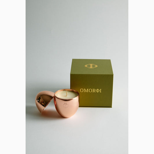 omorfi rose gold egg candle with box