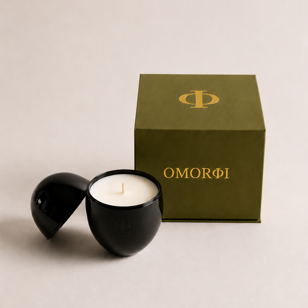 omorfi candle with green luxe gift box