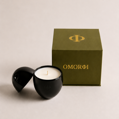 omorfi candle with green luxe gift box