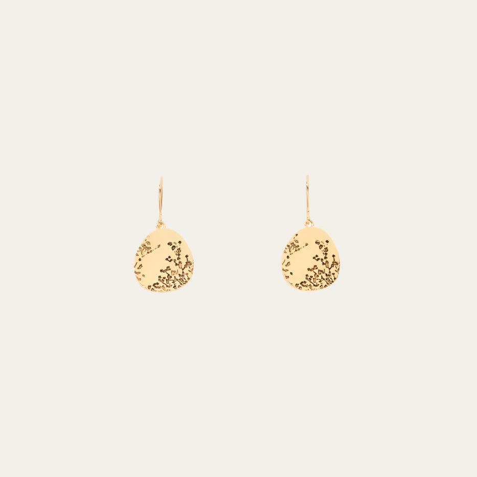 single tier gold plated earrings on neutral backdrop available at The Artemis Edit