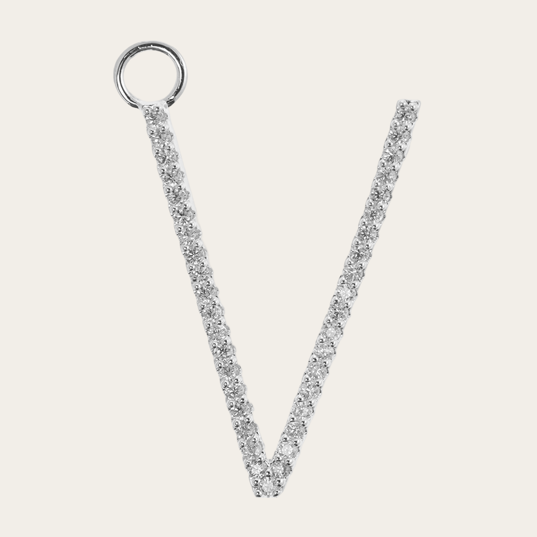 Silver necklace with a V-shaped design on a white background