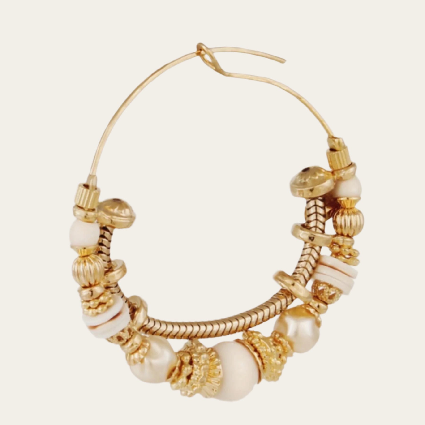 Gas Bijoux Comedia serti gold hoops, exquisite gold-plated earrings adorned with sparkling gemstones and golden beads.