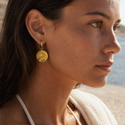 close up of person wearing kressida earrings