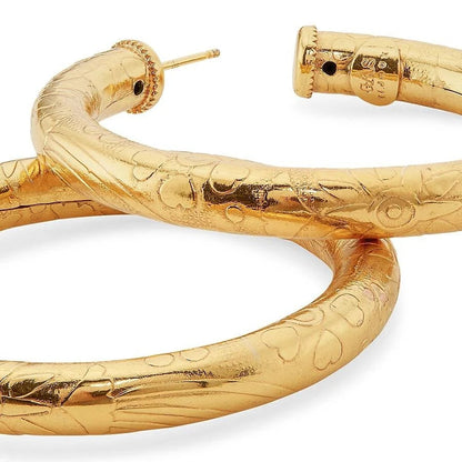 Gold  hoop earrings on a white background
