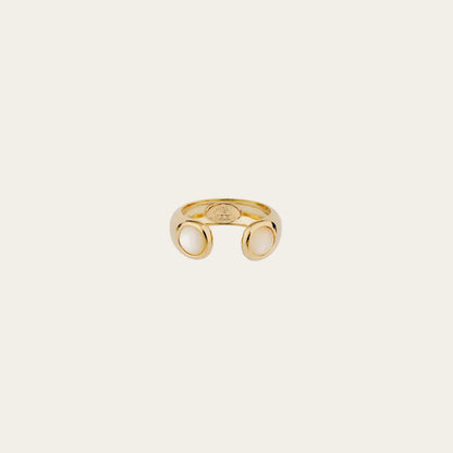 Gas Bijoux Saint Germain gold-plated open ring featuring two organic white mother-of-pearl stones, handcrafted in Marseille.