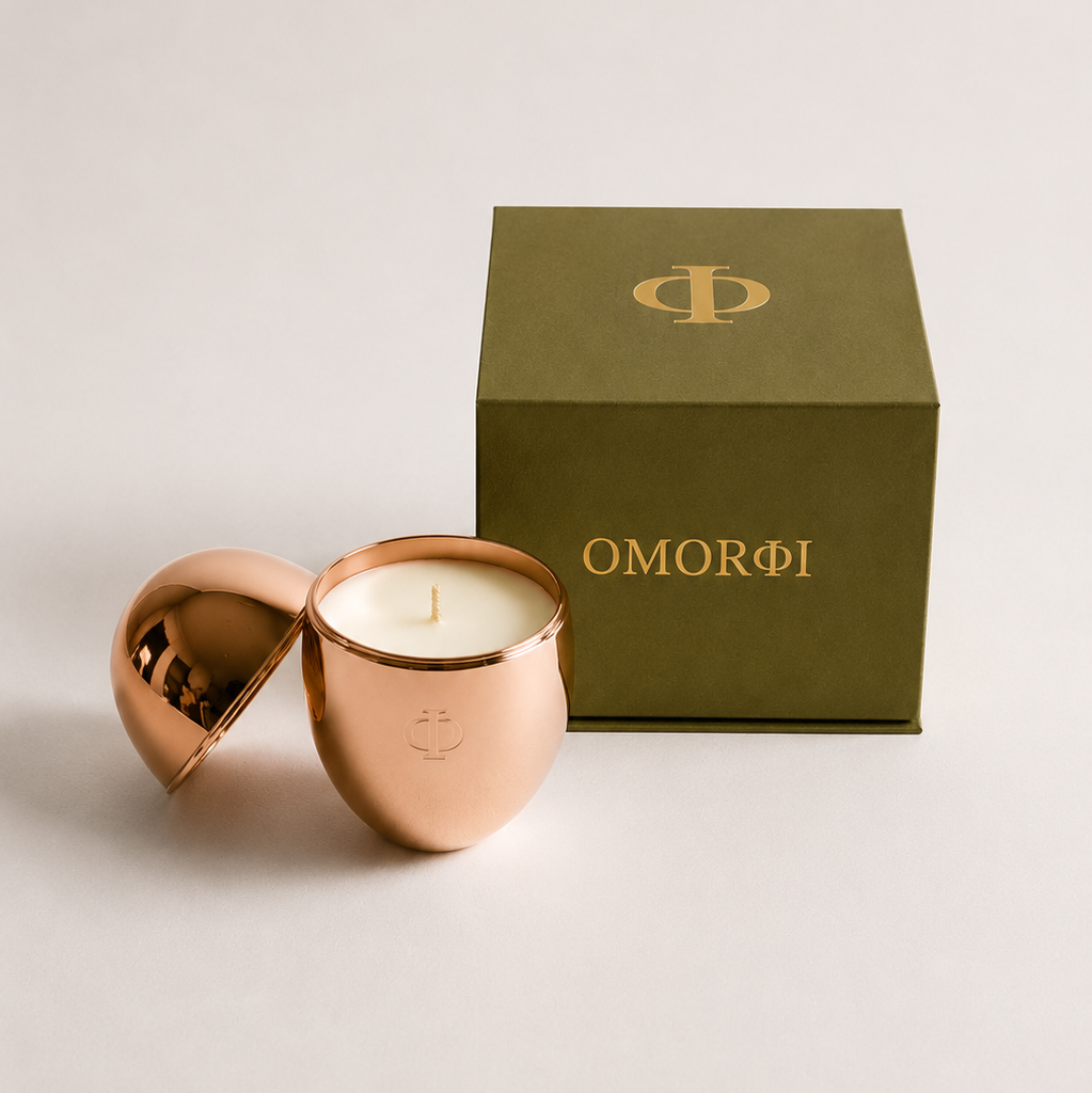 Rose gold egg shape candle with luxury green gift box