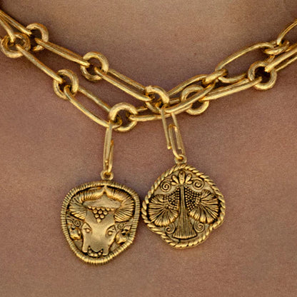 two zodiac charms on chunky necklace