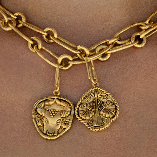 two zodiac charms on chunky necklace