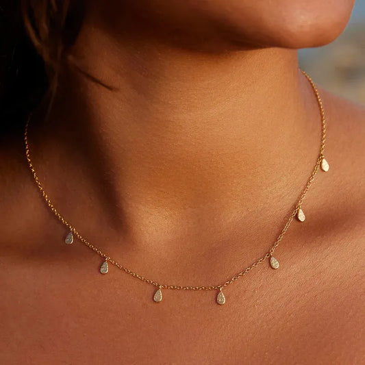 agapee marta necklace close up on model neck