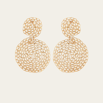 Gold plated round chain earrings on flat lay