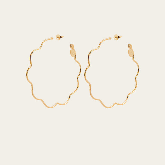 Gas Bijoux Florette hoop earrings gold plated, flat lay neutral background