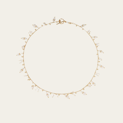 French-made gold-plated necklace with gemstones and white mother-of-pearls, 42 cm length