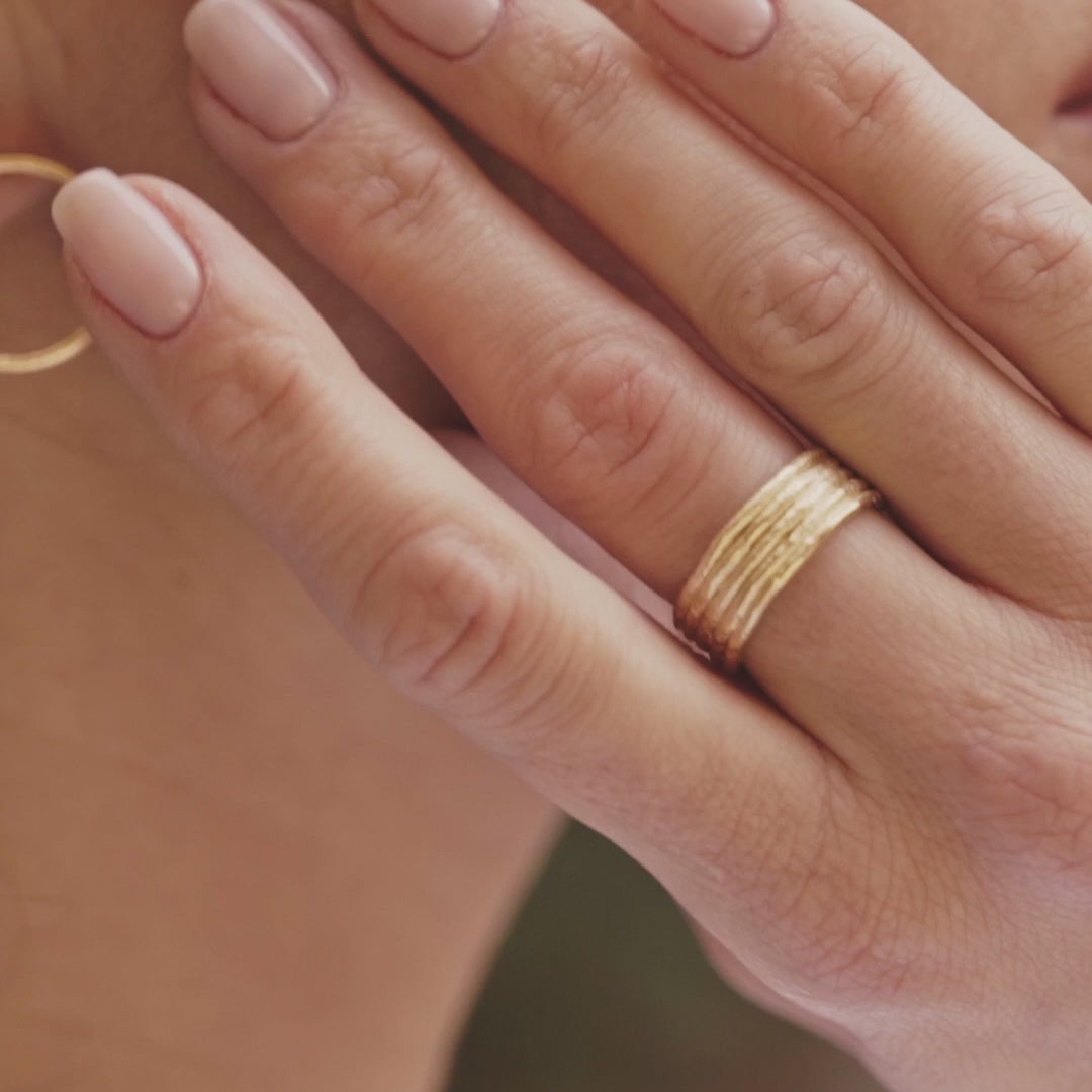hand wearing gold mila ring